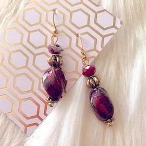 Red- Black Ceramic Bead Dangly earrings!!!!